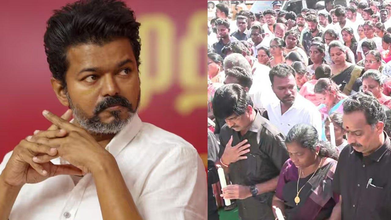 கரூரில் 41 பேர் உயிரிழந்த சோகம்: மெழுகுவர்த்தி ஏந்தி அஞ்சலி செலுத்திய த.வெ.க!